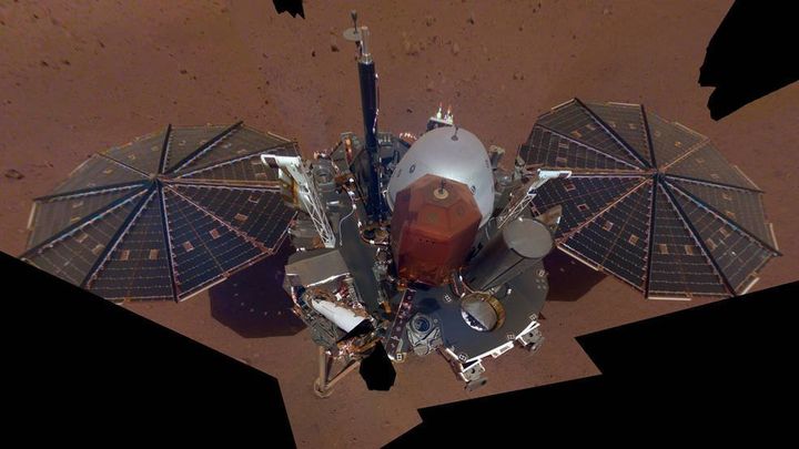 InSight's first selfie from the Martian surface is composed of 11 separate images digitally 'stitched' together to capture the full lander.