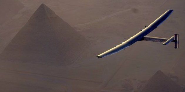 Solar Impulse 2 flies above Giza pyramids earlier this month.