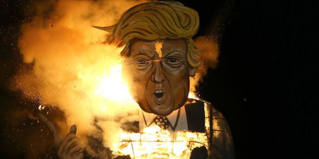 The Edenbridge Bonfire Society celebrity guy, US Presidential hopeful Donald Trump, is set on fire in Edenbridge, Kent.