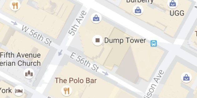 Trump Tower was briefly renamed Dump Tower on Google Maps