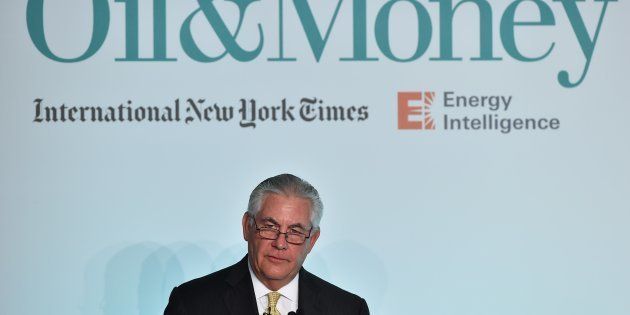 Chairman and CEO of US oil and gas corporation ExxonMobil, Rex Tillerson, speaks during the 2015 Oil and Money conference in central London on October 7, 2015. AFP PHOTO / BEN STANSALL (Photo credit should read BEN STANSALL/AFP/Getty Images)