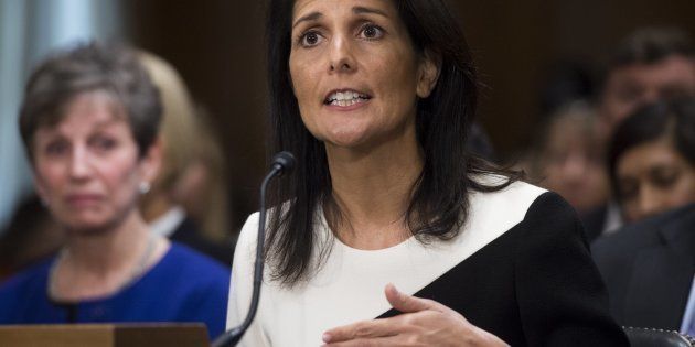 South Carolina Governor Nikki Haley testifies during her confirmation hearing for US Ambassador to the United Nations (UN) before the Senate Foreign Relations committee on Capitol Hill in Washington, DC, January 18, 2017. / AFP / SAUL LOEB (Photo credit should read SAUL LOEB/AFP/Getty Images)