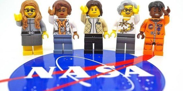 The set depicts, from left, computer scientist Margaret Hamilton, mathematician Katherine Johnson, astronaut Sally Ride, astronomer and executive Nancy Grace Roman and astronaut Mae Jemison.