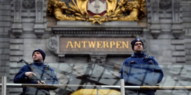 File photo of Belgium police officers patrolling Antwerp's central station
