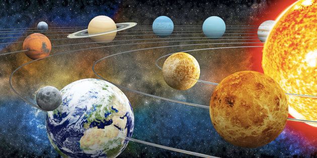 The sun and nine planets of our solar system
