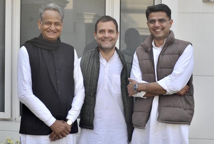 Rahul Gandhi with Ashok Gehlot and Sachin Pilot.