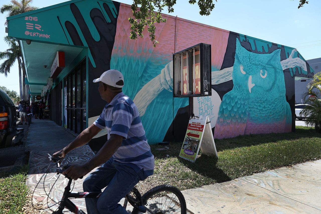 A strip mall in the Little Haiti neighborhood, Miami. Shop owners face displacement after they say the property owner they rented from sold to a developer and served the Haitian-owned businesses in the plaza with eviction notices.