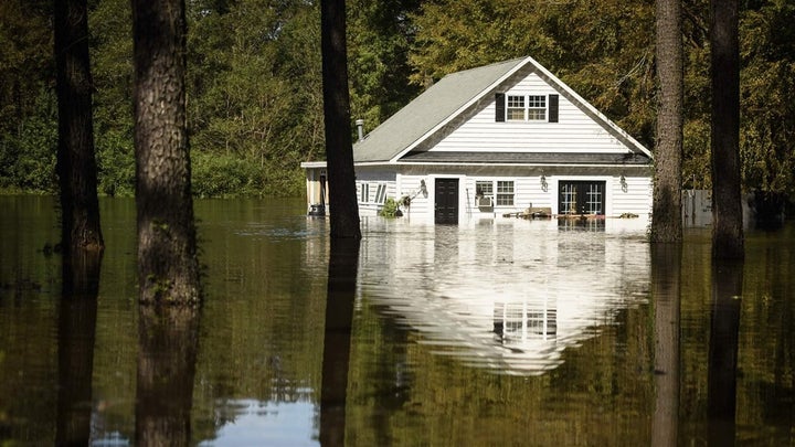 A North Carolina home is flooded by Hurricane Florence. The storm dumped more than 30 inches of rain on the state.