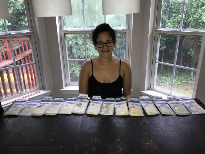 Liz-Decuir with the first breast milk she put into deep freeze (July 2018). 