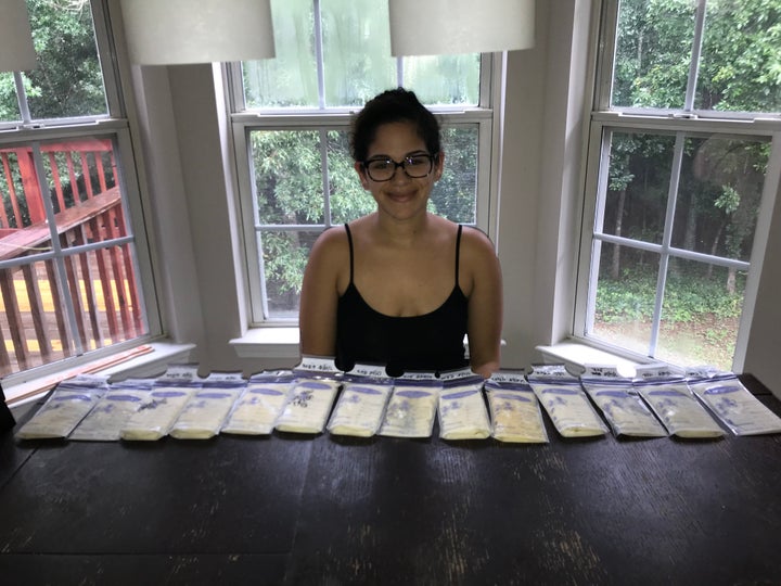 Liz-Decuir with the first breast milk she put into deep freeze (July 2018). 