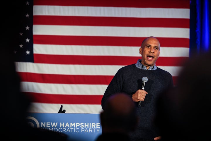 Sen. Cory Booker, D-N.J., speaks at a post-midterm election victory celebration in Manchester, N.H.