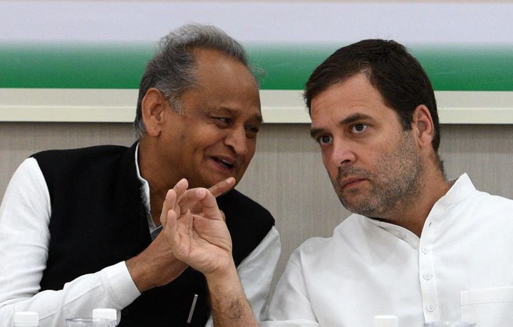 Rajasthan Chief Minister designate Ashok Gehlot (L) and Congress President Rahul Gandhi (R) in a file photo. Gehlot has Gandhi's ear. 