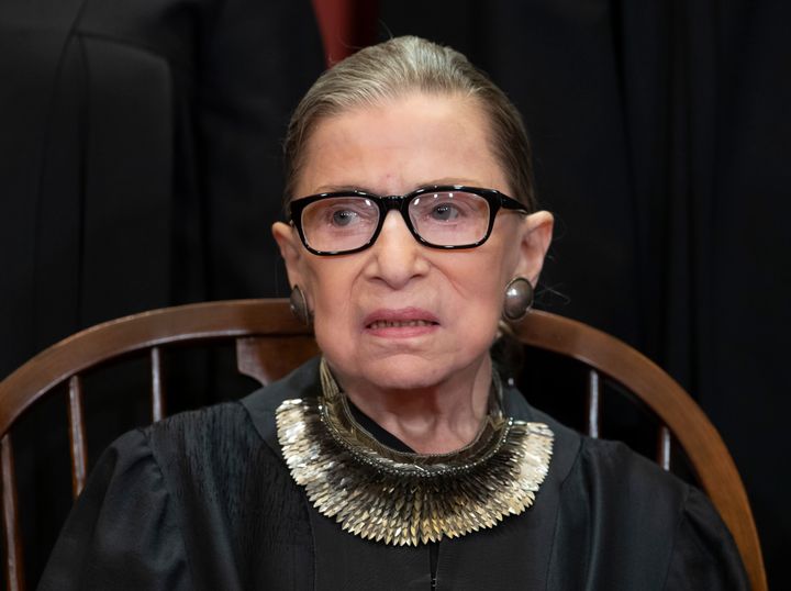 Ginsburg seen wearing the fan-gifted necklace in the most recent Supreme Court portrait.