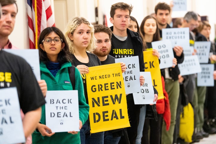 Youth protesters organized by the progressive groups Sunrise Movement and Justice Democrats propelled the Green New Deal into mainstream discourse with a series of protests against Democratic leaders over the last month. 