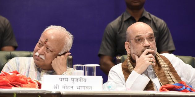 A file photo of RSS chief Mohan Bhagwat (left) with BJP president Amit Shah.