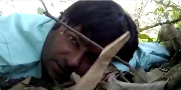 A screenshot of a video uploaded by Mormukut Sharma from the scene of the ambush.