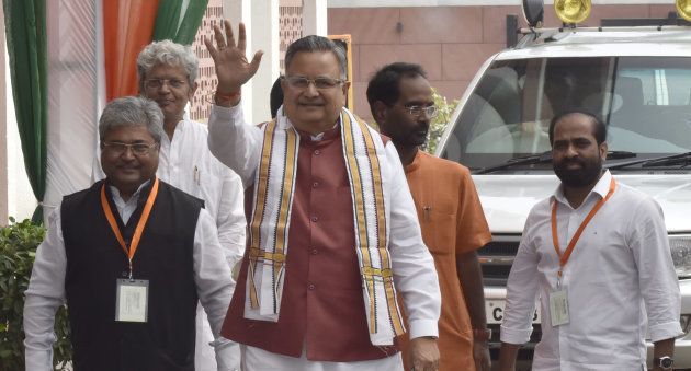 NEW DELHI, INDIA - AUGUST 28: Chief Minister of Chhattisgarh Raman Singh arrives for the BJP Chief Ministers' Council Meeting at party office, on August 28, 2018 in New Delhi, India. The Council Meeting has been an annual affair since 2014 after Modi took over as Prime Minister. (Photo by Sonu Mehta/Hindustan Times via Getty Images)
