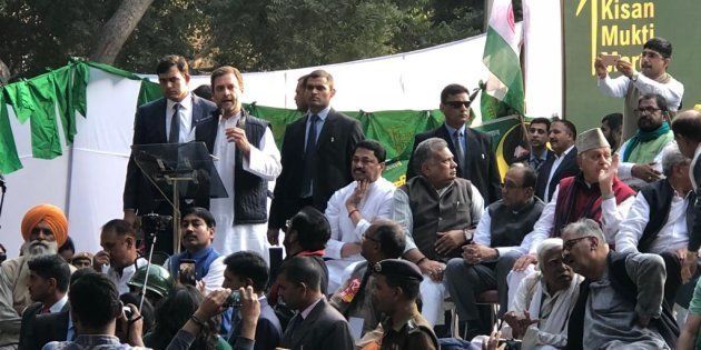 Congress president Rahul Gandhi at the farmers' rally.