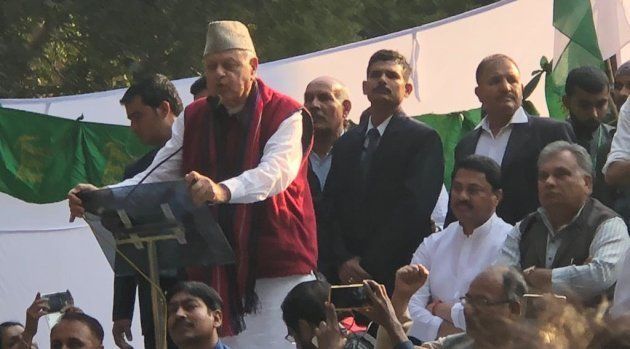 Farooq Abdullah at the farmers' rally.