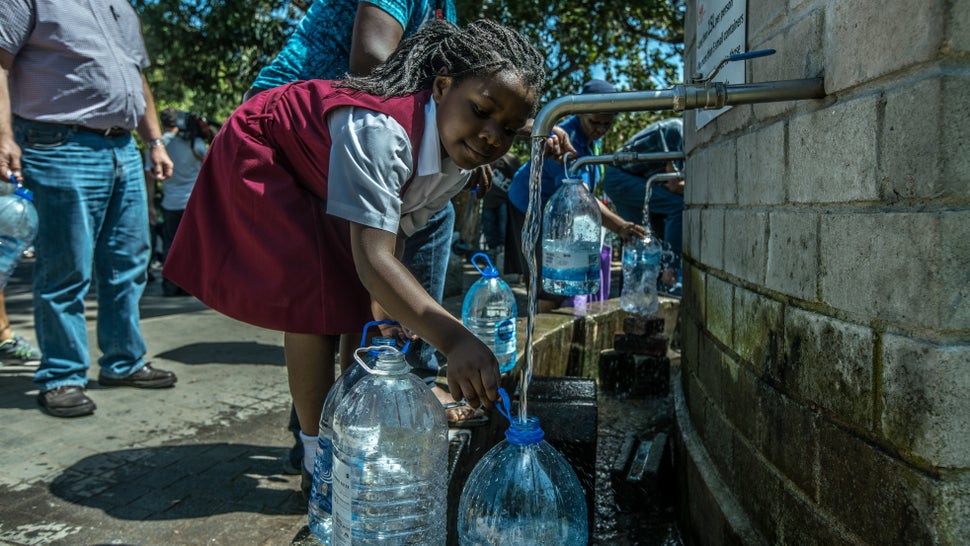 Cape Town residents queue to refill water bottles at Newlands Brewery Spring Water Point in Cape Town, South Africa, on Jan. 30.