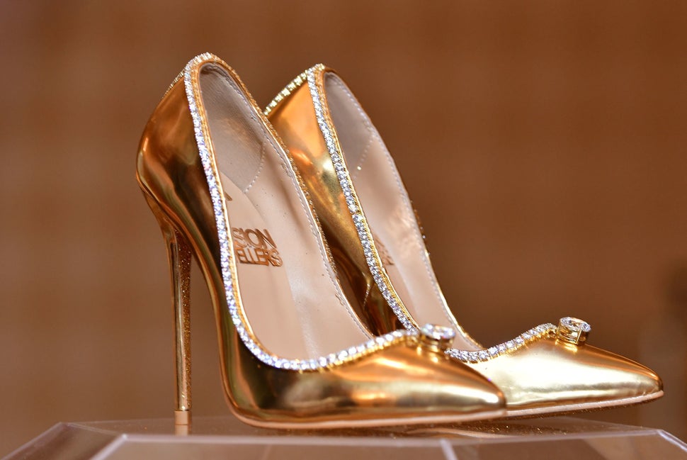 A pair of shoes worth $17 million on display at Burj Al Arab, Dubai, on Sept. 26, 2018. The "Passion Diamond" shoes feature h