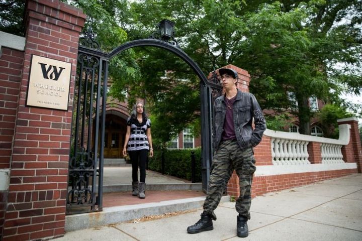 Michael Matt (right) and his biological mother, Gina Aparicio, visit the Wheeler School, where he attended high school, on June 23, 2018, in Providence, R.I. Michael took Gina to visit places in the area that are important to him, so she could see what his life was like growing up in New England.