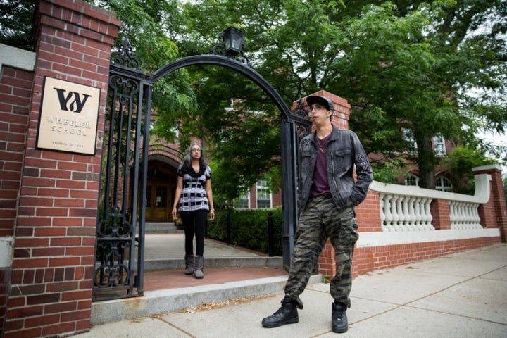 Michael Matt (right) and his biological mother, Gina Aparicio, visit the Wheeler School, where he attended high school, on Ju