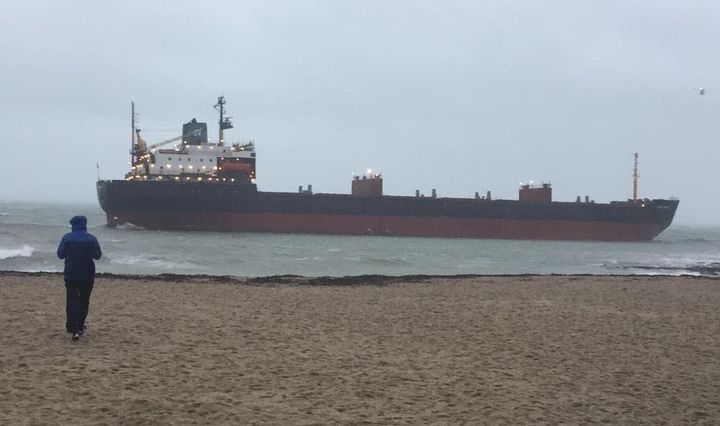 The huge vessel is stranded just off Falmouth Bay.