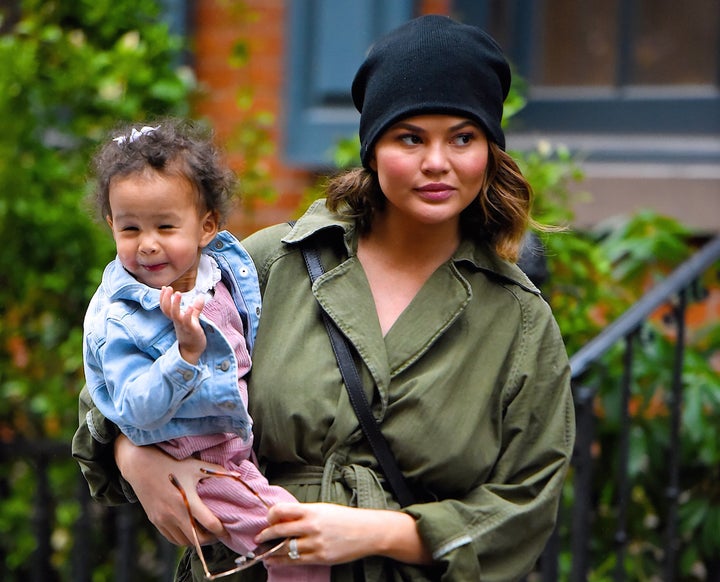 Chrissy Teigen and her daughter Luna Legend seen out shopping in Manhattan in February.