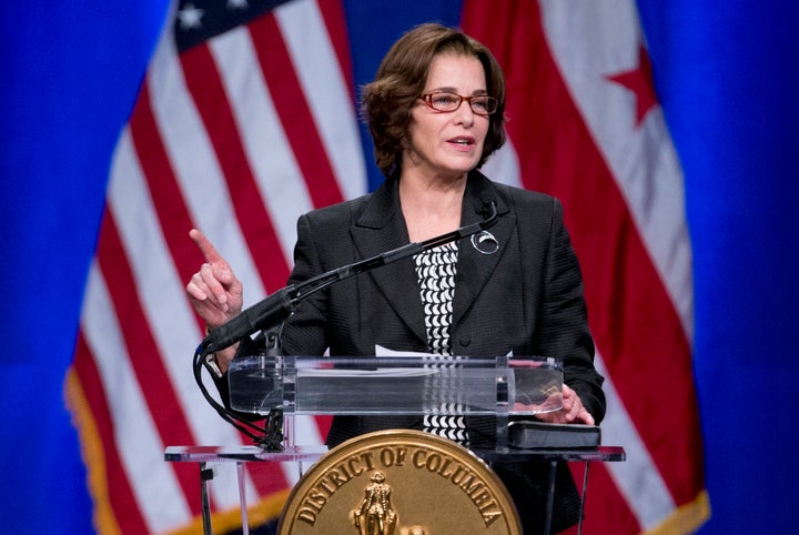 D.C. Councilwoman Mary Cheh (D) speaks during the 2015 District of Columbia Inauguration ceremony at the Convention Center in Washington.