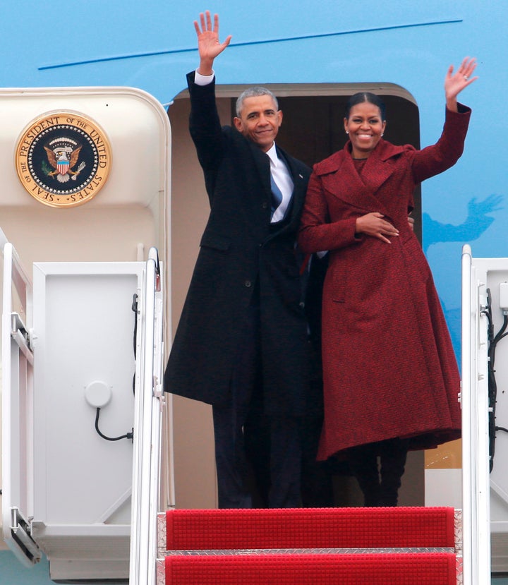 Former President Barack Obama and his wife, Michelle, leaving Andrews Air Force Base after the inauguration of President Donald Trump in 2017.