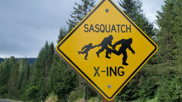 Sasquatch crossing sign in the Oregon wilderness