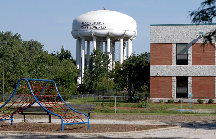 An empty playground at Carrie Gosch Elementary School, which was closed due to lead contamination near the West Calumet Housing Complex in East Chicago, Indiana. The town's mayor ordered the evacuation of the housing complex because of severe lead contamination, forcing more than 1,000 people from their homes.