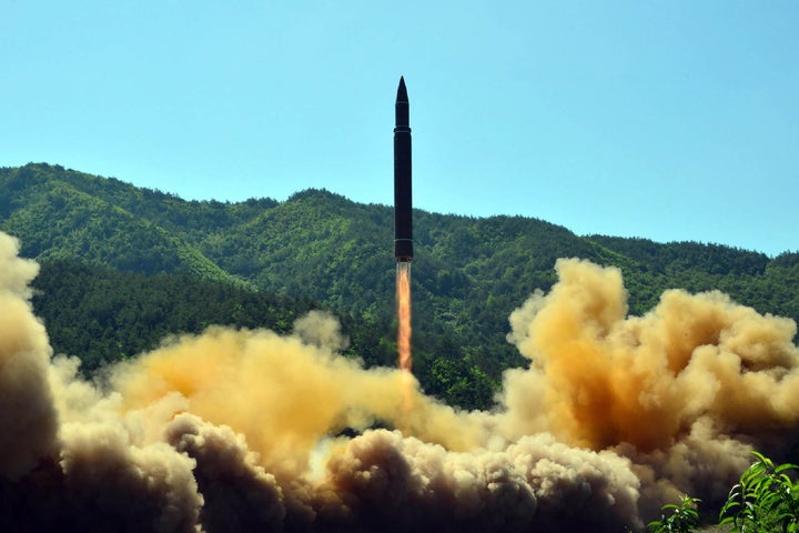 File photo, taken on July 4, 2017, shows North Korea's test-fire of the intercontinental ballistic missile Hwasong-14 at an undisclosed location.