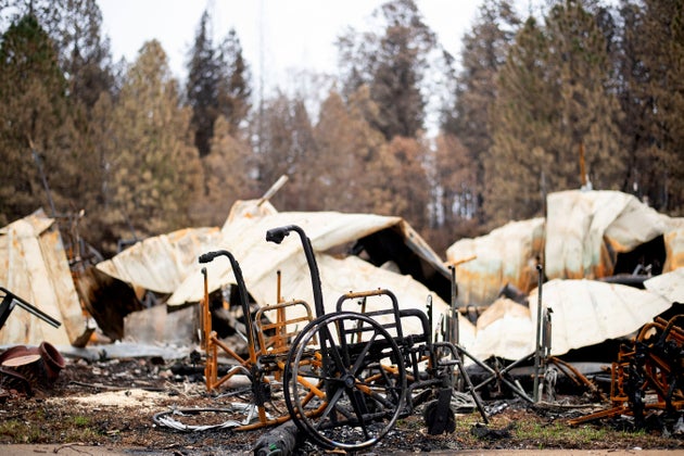 Emergency responders found several wheelchairs and walkers in the remains of Paradise, Calif. after the...
