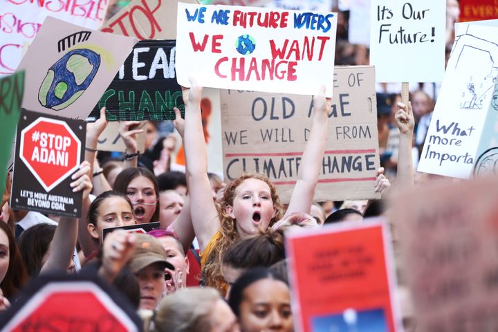 Students gather to demand the government take action on climate change on Nov. 30, 2018 in Sydney, Australia. Young people around the world are staging climate change protests inspired by Greta Thunberg, a 15-year-old Swedish student who has been leading a climate strike outside Swedish parliament.