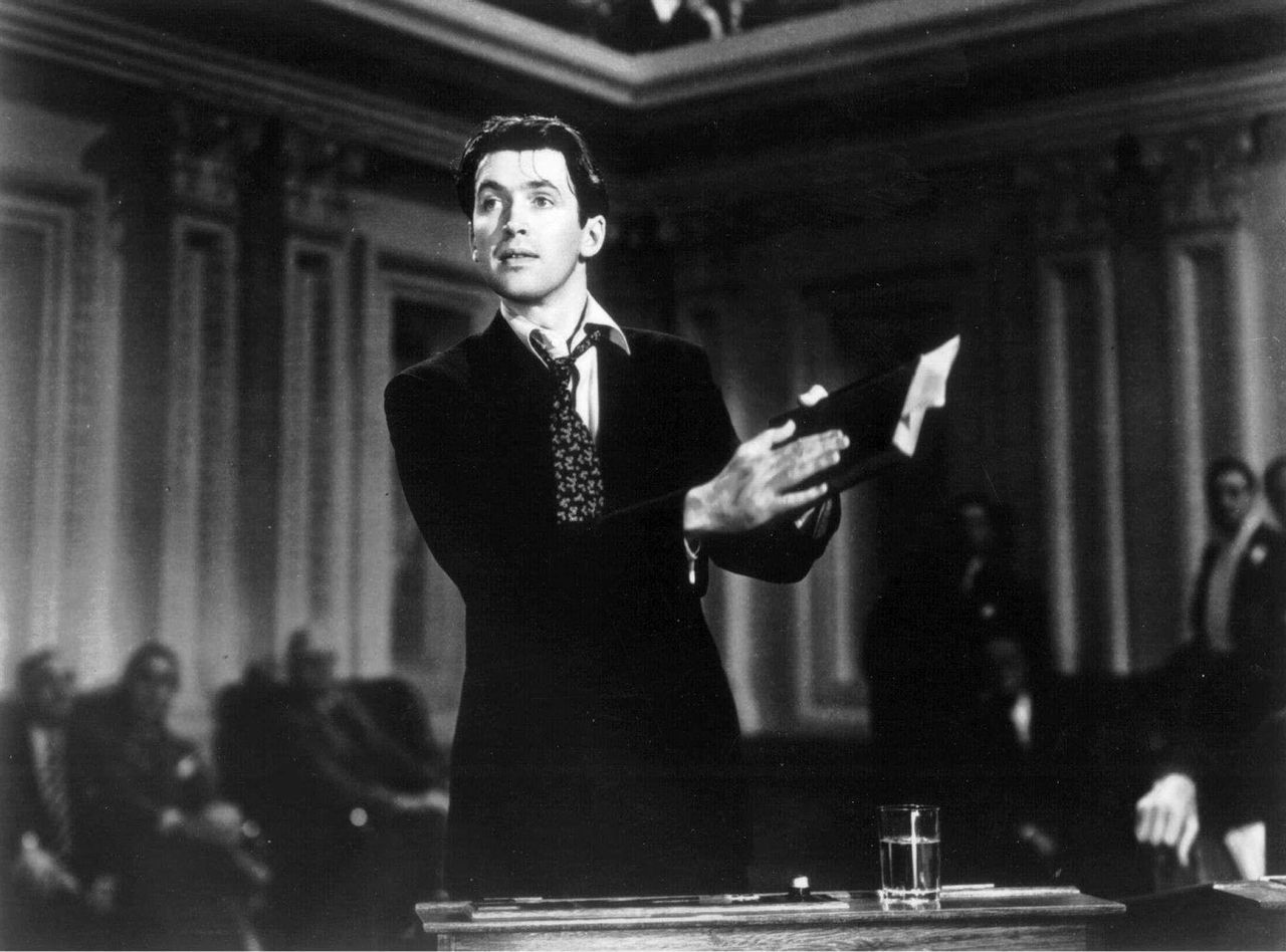 Actor James Stewart in a scene from the 1939 film "Mr. Smith Goes to Washington." 