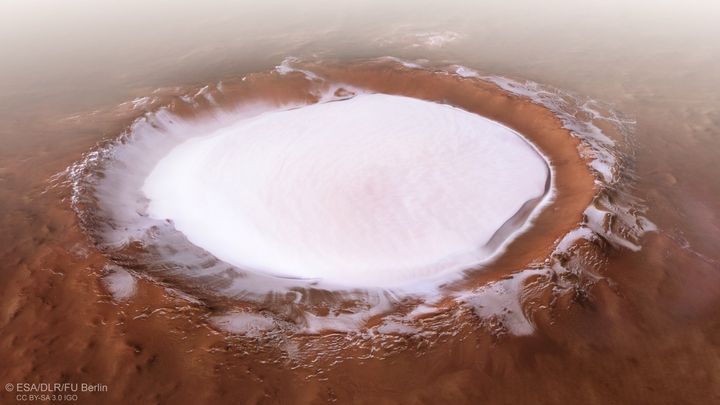 Images of the ice-filled Korolev crater were released by the European Space Agency this week.