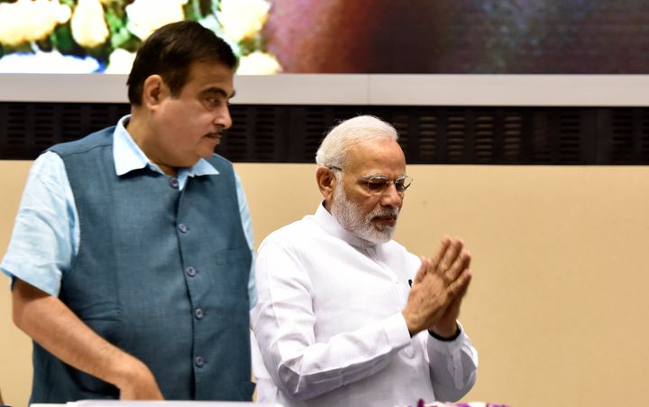 Union Cabinet Minister Nitin Gadkari and Prime Minister Narendra Modi in a file photo.