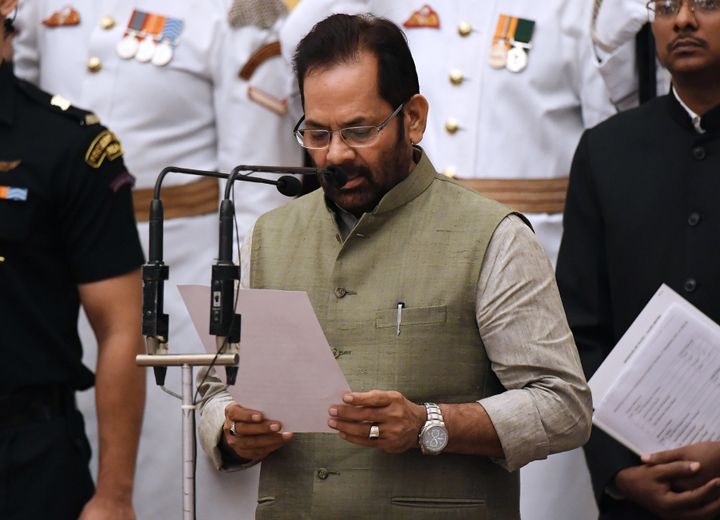 Minority Affairs minister and BJP leader Mukhtar Abbas Naqvi pictured here during his swearing in ceremony last year. 
