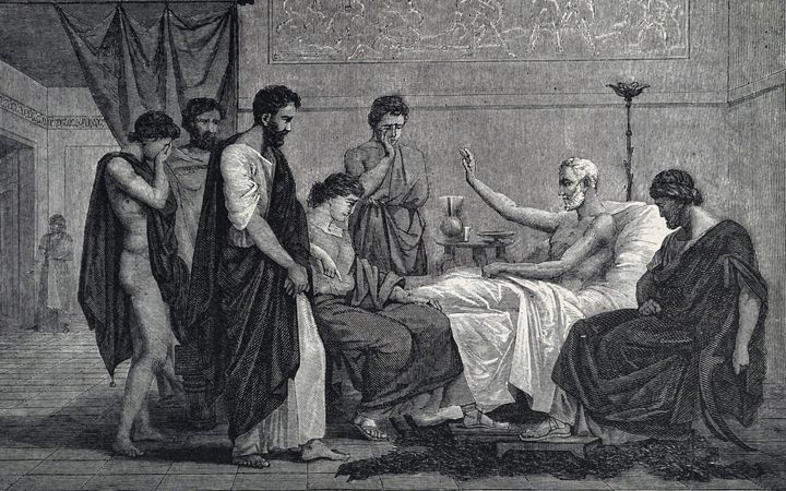 Ο Θεόφραστος αποχαιρετά τους μαθητές του λίγο πριν το τέλος της ζωής του.