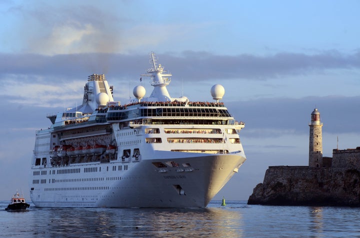 The Royal Caribbean cruise liner Empress of the Seas is seen in Havana, Cuba. On Friday, the cruise ship reportedly rescued two fishermen who had become lost at sea.