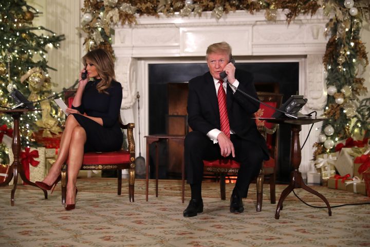US President Donald Trump and first lady Melania Trump take calls from children. The North American Aerospace Defense Command (NORAD) claims to track Santa Claus' flight across the globe.