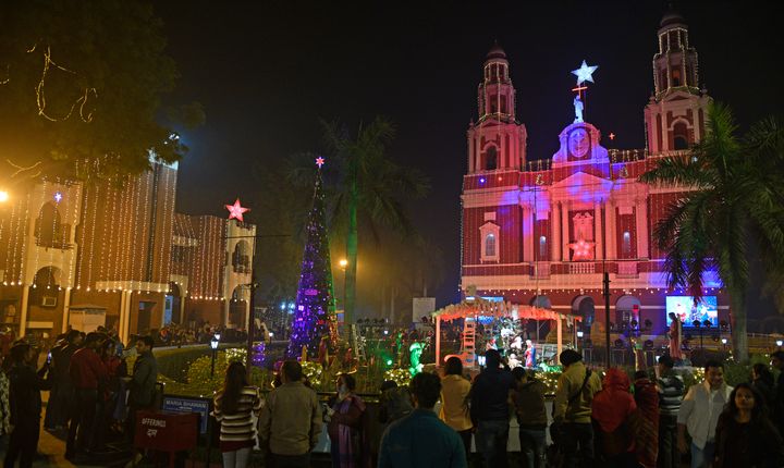 On the eve of Christmas, Sacred Heart Cathedral Church in New Delhi is decorated with lights.
