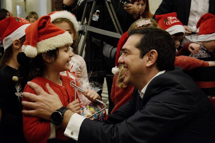 Children sing Christmas carols to Greek Prime Minister Alexis Tsipras in Maximos Mansion. 