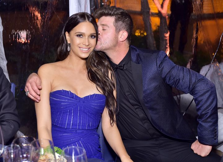 April Love Geary and Robin Thicke, pictured in October, are now engaged and expecting their second child together in a few months.