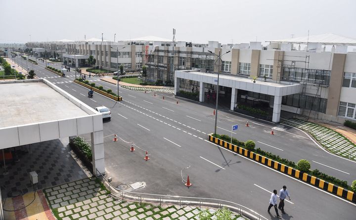 This photo taken on October 20, 2017 shows the Andhra Pradesh state government headquarters in Amaravati.