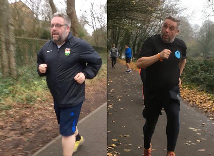 Peter Johnson on his second Parkrun in January 2018 (left) and 40th Parkrun in November (right). 