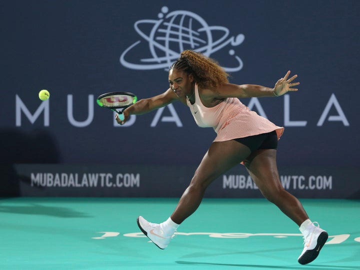 Serena Williams playing on the opening day of the Mubadala World Tennis Championship in Abu Dhabi, United Arab Emirates, on Dec. 27.