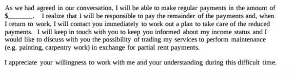 A portion of a sample letter from the U.S. Office of Personnel Management that workers can send to their landlords if they ca